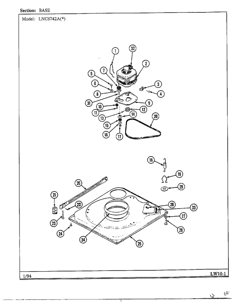 Base Diagram and Parts List for 6742A  Norge Washer