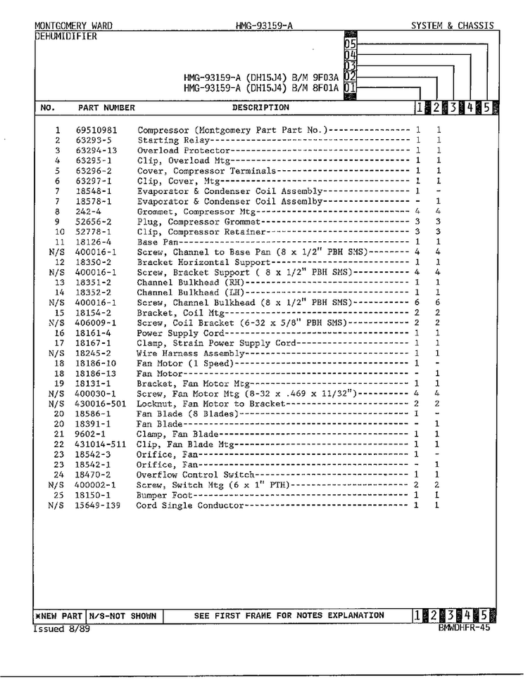 System And Chassis Page 2 Diagram and Parts List for 93159A  Admiral Dehumidifier