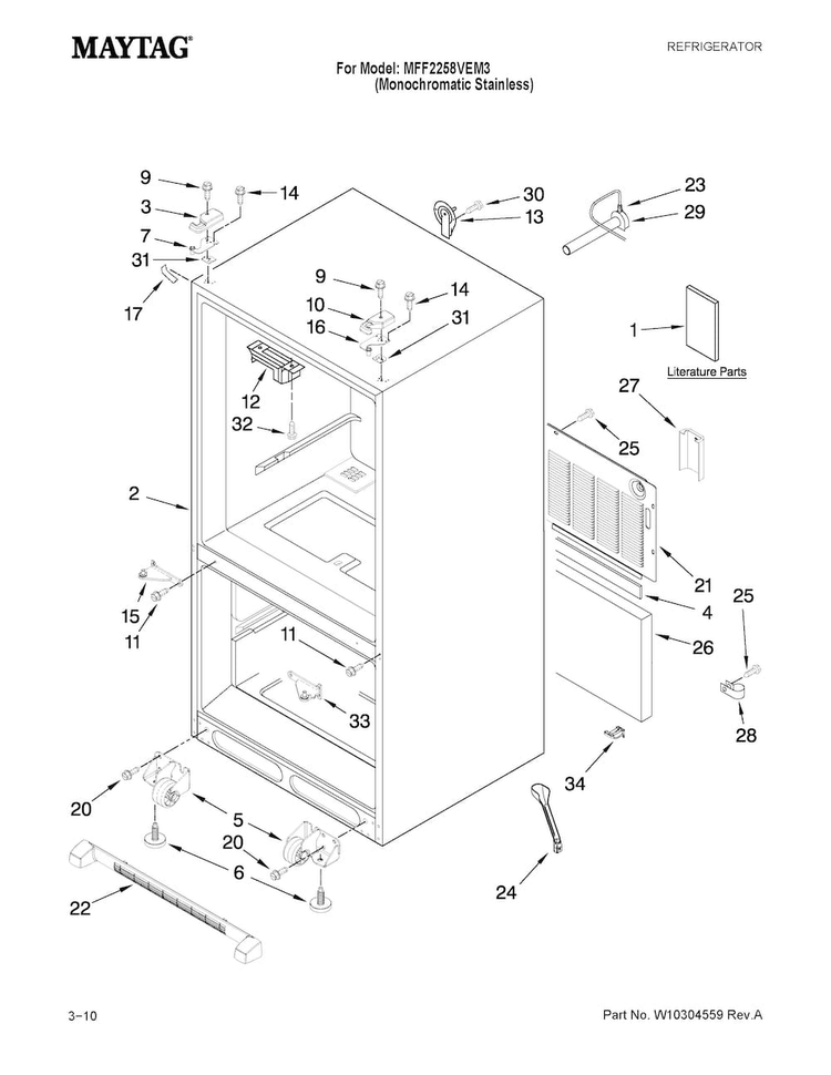 Cabinet Parts Diagram and Parts List for MFF2258VEM3  Maytag Refrigerator