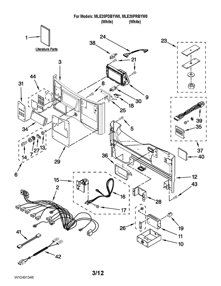 Control Panel Parts Diagram and Parts List for MLE20PDBYW0  Maytag Washer Dryer Combo