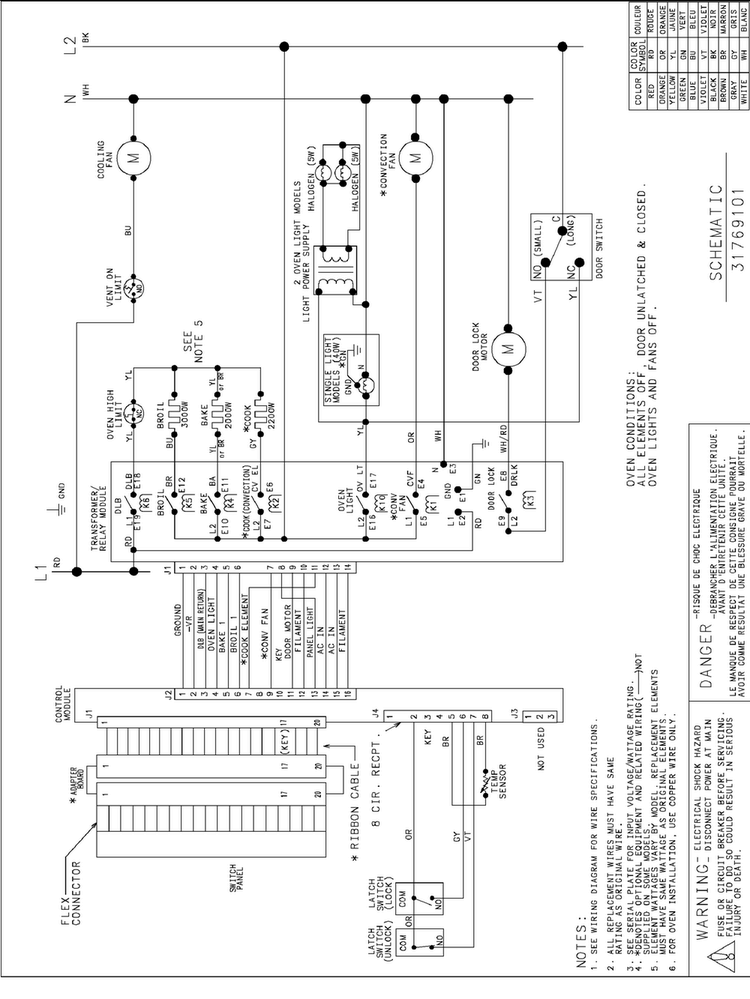 Wiring Information Diagram and Parts List for AOES3030WW-P113237NWW  Amana Wall Oven
