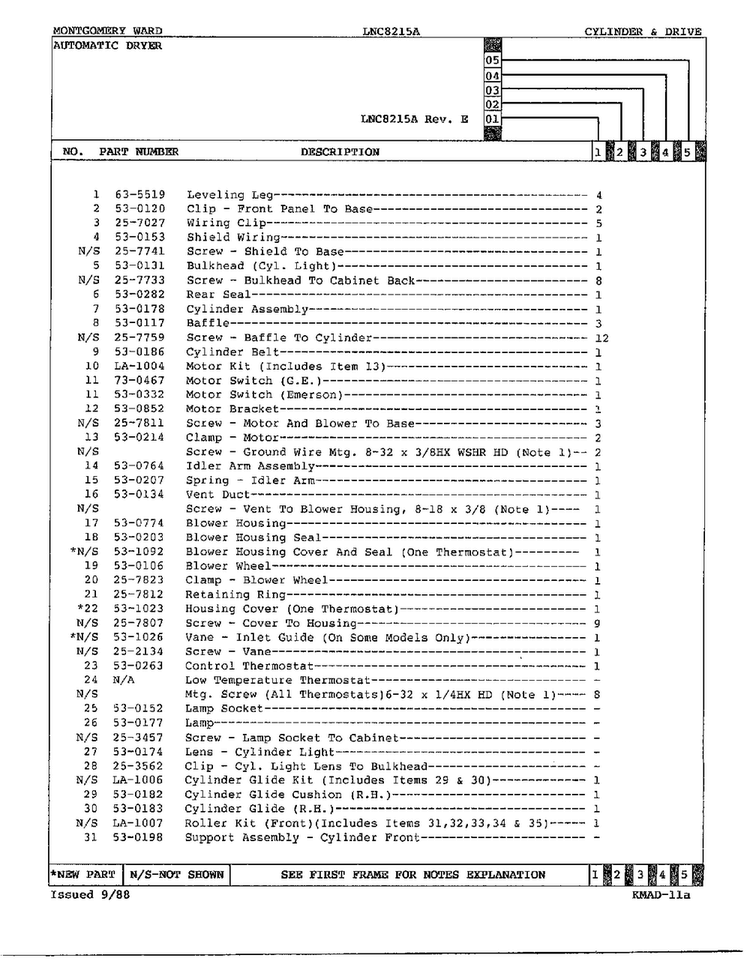 Gas Dryer Cylinder And Drive Page 4 Diagram and Parts List for 8215A REV A Norge Dryer