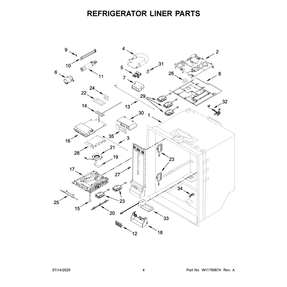 Refrigerator Liner Parts Diagram and Parts List for MFT2772HEZ08  Maytag Refrigerator