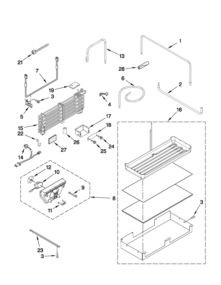 Lower Unit And Tube Parts Diagram and Parts List for JB36NXFXLW01  Jenn-Air Refrigerator