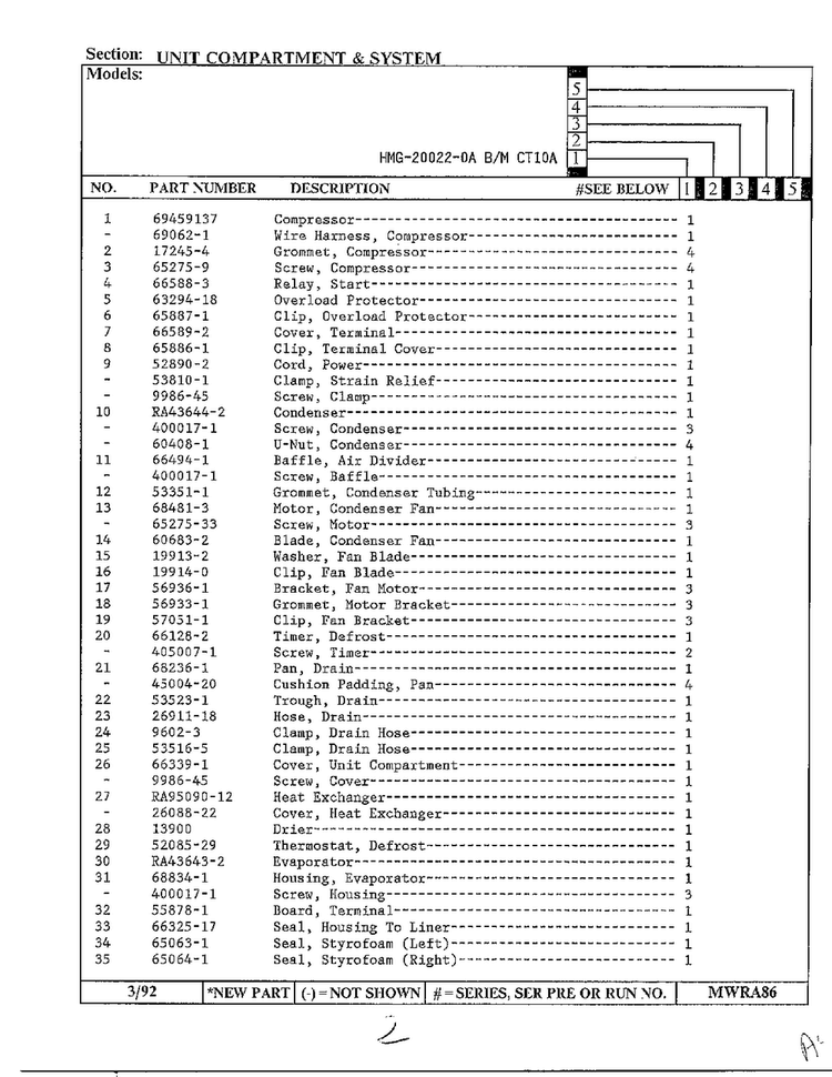 Unit Compartment & System Page 2 Diagram and Parts List for 20022-0A  Admiral Refrigerator