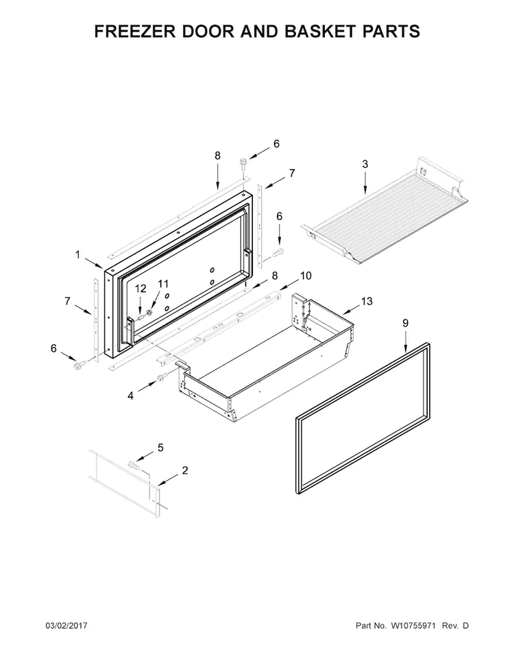 Freezer Door And Basket Parts Diagram and Parts List for JF36NXFXDE00  Jenn-Air Refrigerator