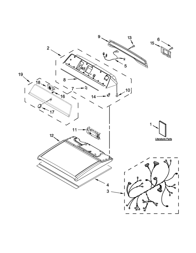 Top And Console Parts Diagram and Parts List for MGDB835DW1  Maytag Dryer