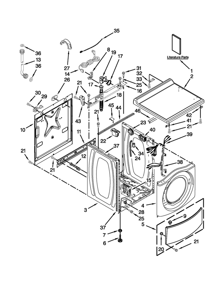 Top And Cabinet Parts Diagram and Parts List for MHN30PDCXW0  Maytag Washer