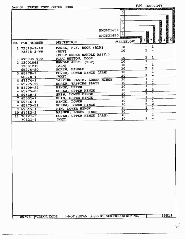 Fresh Food Outer Door Page 2 Diagram and Parts List for HMG621657  Admiral Refrigerator