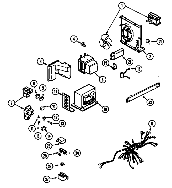 Internal Controls Diagram and Parts List for M457B  Jenn-Air Microwave