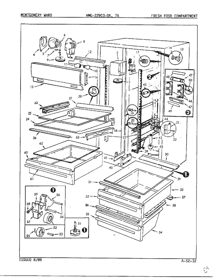 Fresh Food Compartment Diagram and Parts List for 22903-OA  Admiral Refrigerator