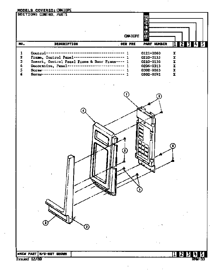Control Panel Diagram and Parts List for CM410PE  Crosley Microwave