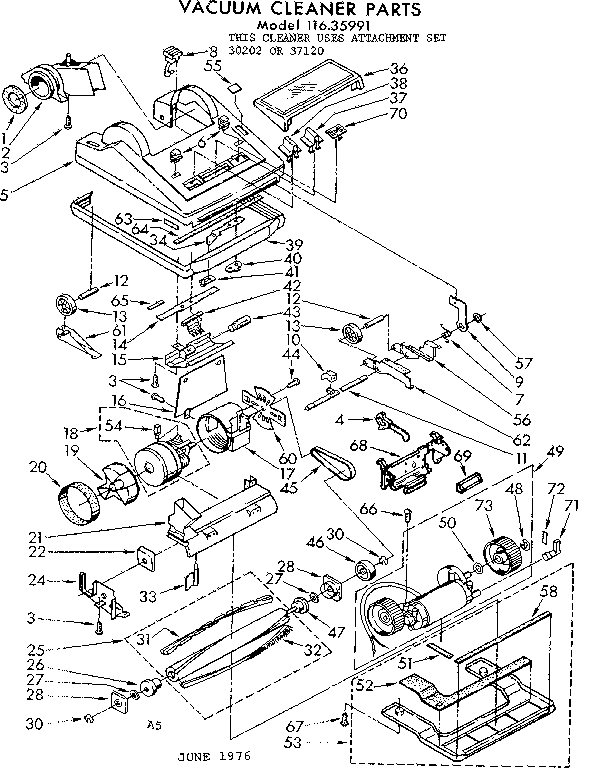 Nozzle And Motor Assembly Diagram and Parts List for 11635991  Kenmore Upright Vacuum