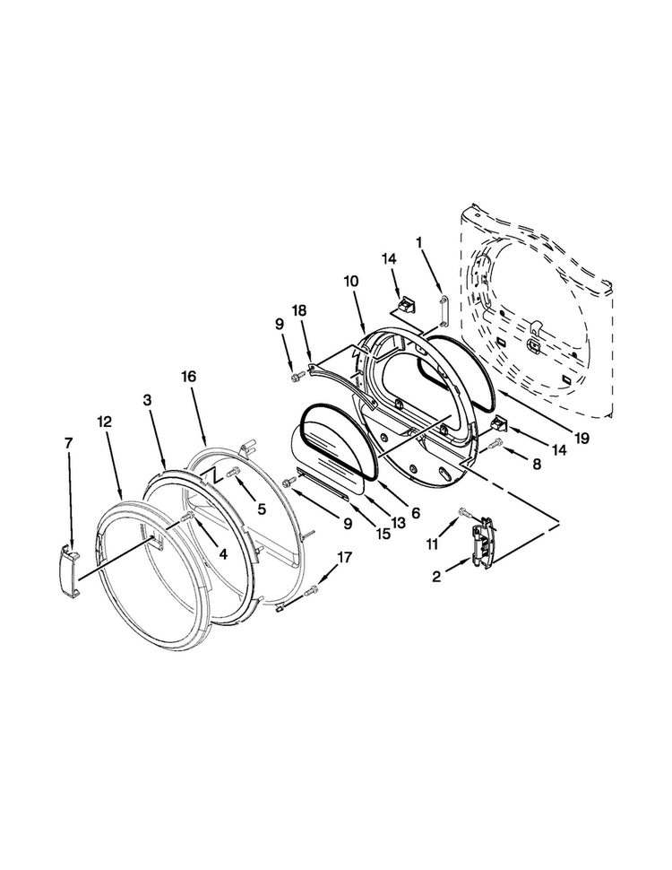 Door Parts Diagram and Parts List for MDE25PNAGW1  Maytag Dryer