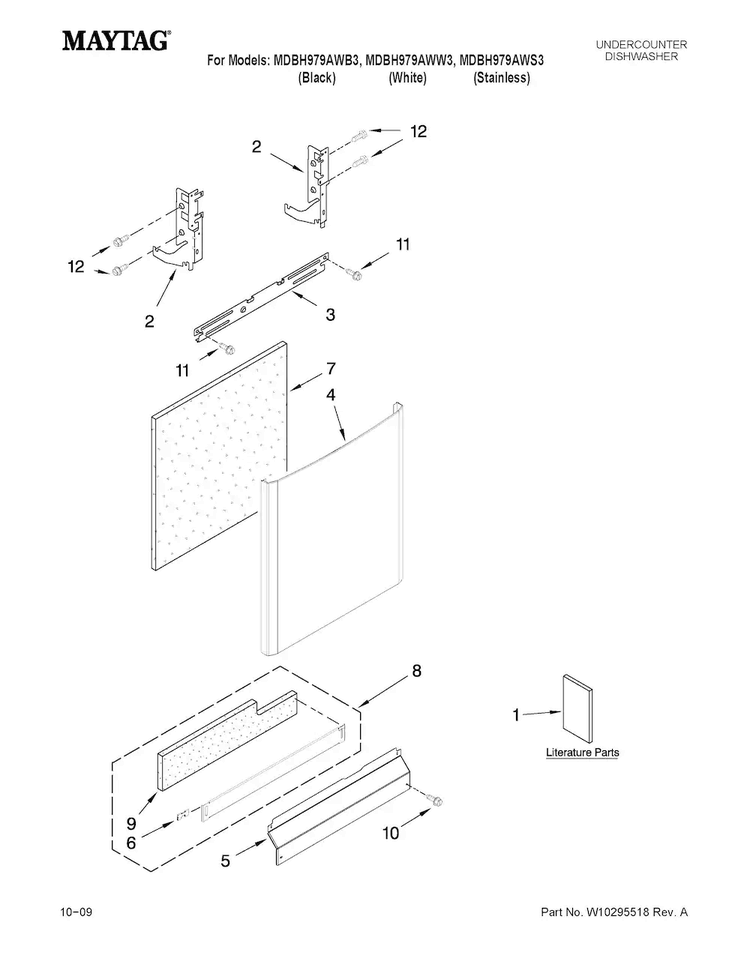 Door And Panel Parts Diagram and Parts List for MDBH979AWS3  Maytag Dishwasher