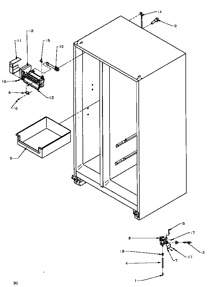Factory Installed Ice Maker Diagram and Parts List for SBI20QE-P1162905WE  Amana Refrigerator