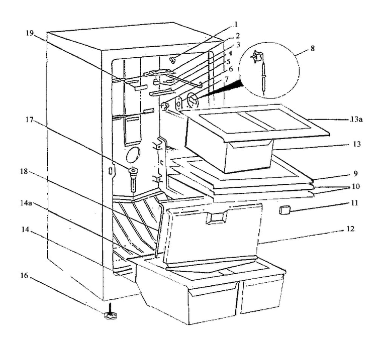 Cabinets Parts Diagram and Parts List for FFCR17E  Crosley Freezer