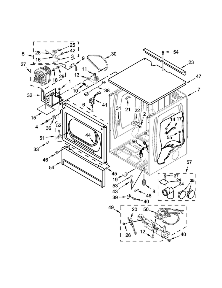 Upper Cabinet And Front Panel Parts Diagram and Parts List for MLG25PRAWW0  Maytag Dryer