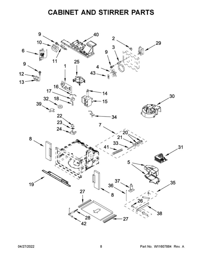 Cabinet And Stirrer Parts Diagram and Parts List for JMC2427LL00  Maytag Microwave