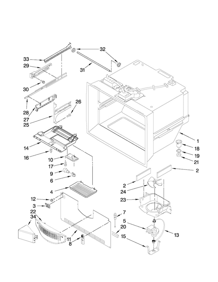Freezer Liner Parts Diagram and Parts List for MFF2558VEM1  Maytag Refrigerator