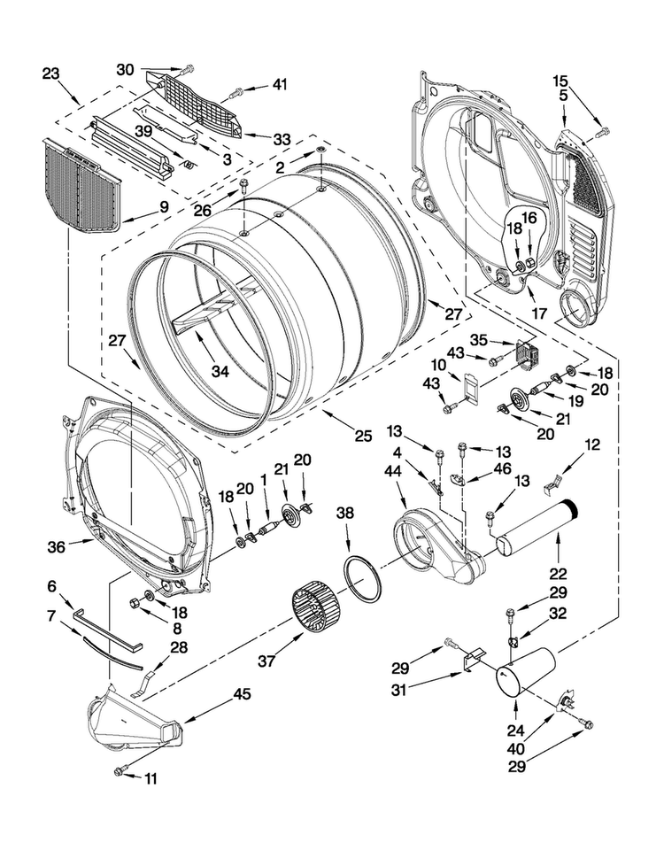 Bulkhead Parts Diagram and Parts List for MDG25PNAGW1  Maytag Dryer