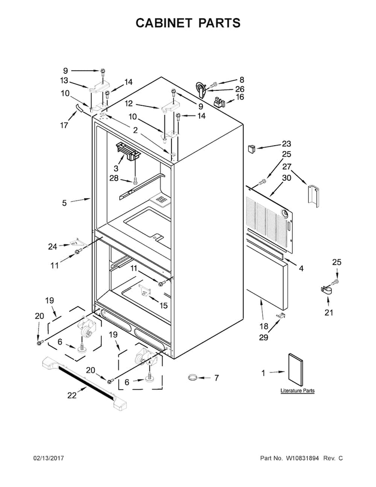 Cabinet Parts Diagram and Parts List for JFC2290REP00  Jenn-Air Refrigerator