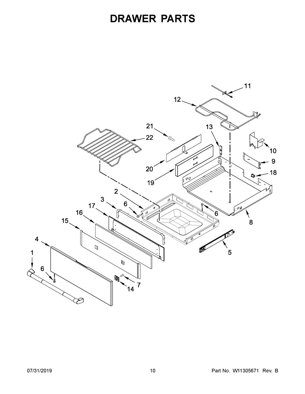 Drawer Parts Diagram and Parts List for JIS1450DP2  Maytag Range