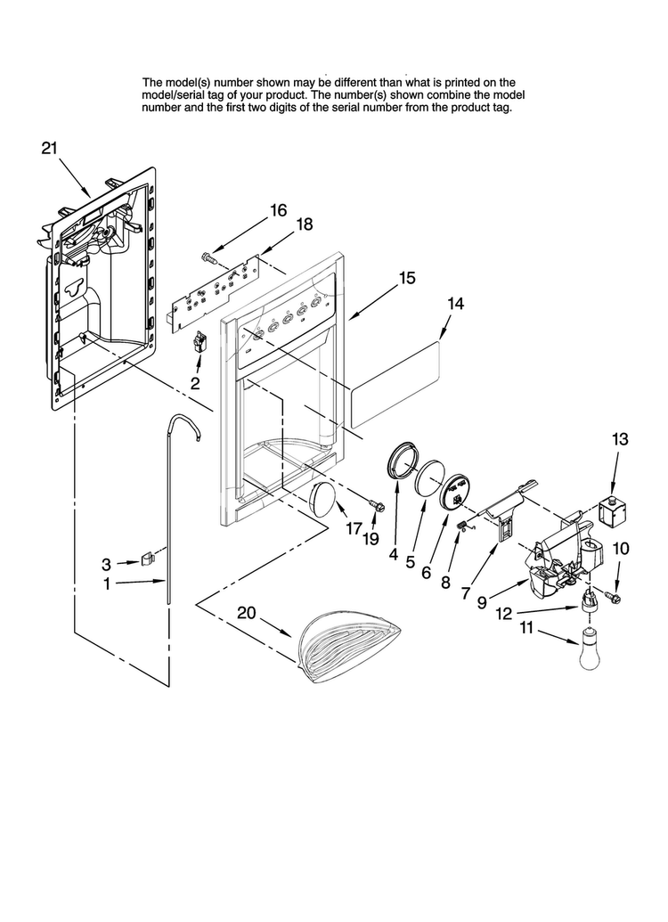 Dispenser Front Parts Diagram and Parts List for AC2225GEKS14  Amana Refrigerator