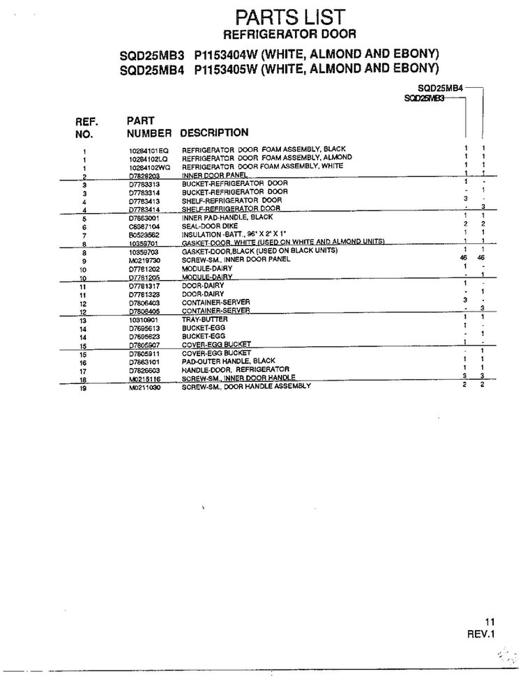 Refrigerator Door Page 2 Diagram and Parts List for SQD25MB3  Amana Refrigerator