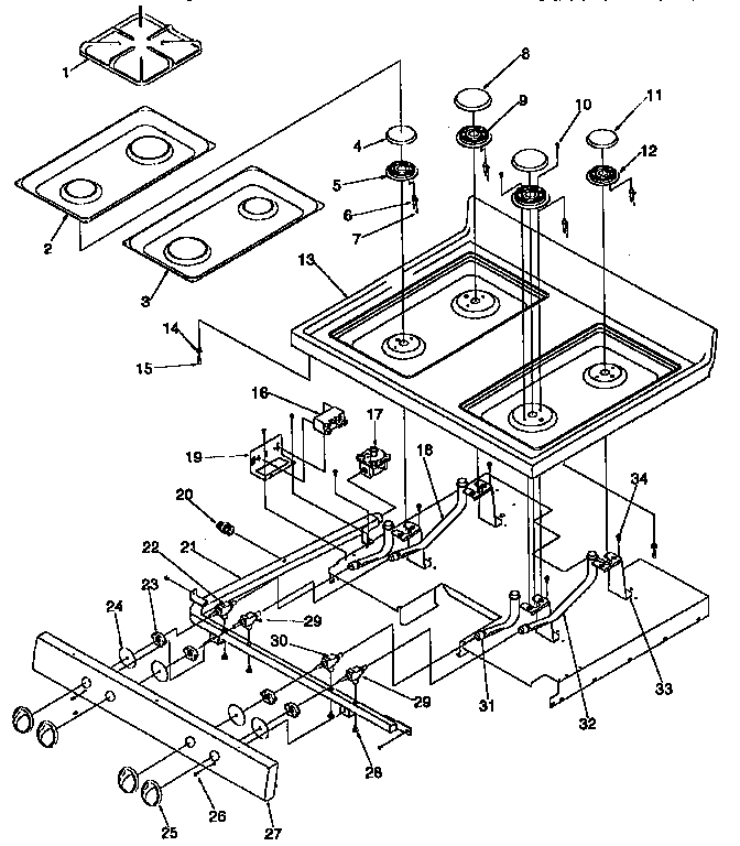 Main Top Diagram and Parts List for ARG7600L-P1141298NL  Amana Range