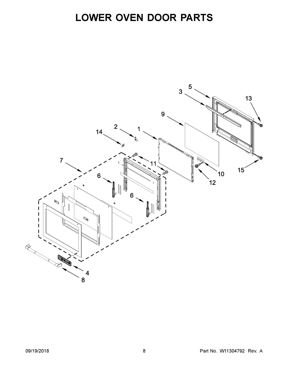 Lower Oven Door Parts Diagram and Parts List for JJW3830DP03  Maytag Wall Oven