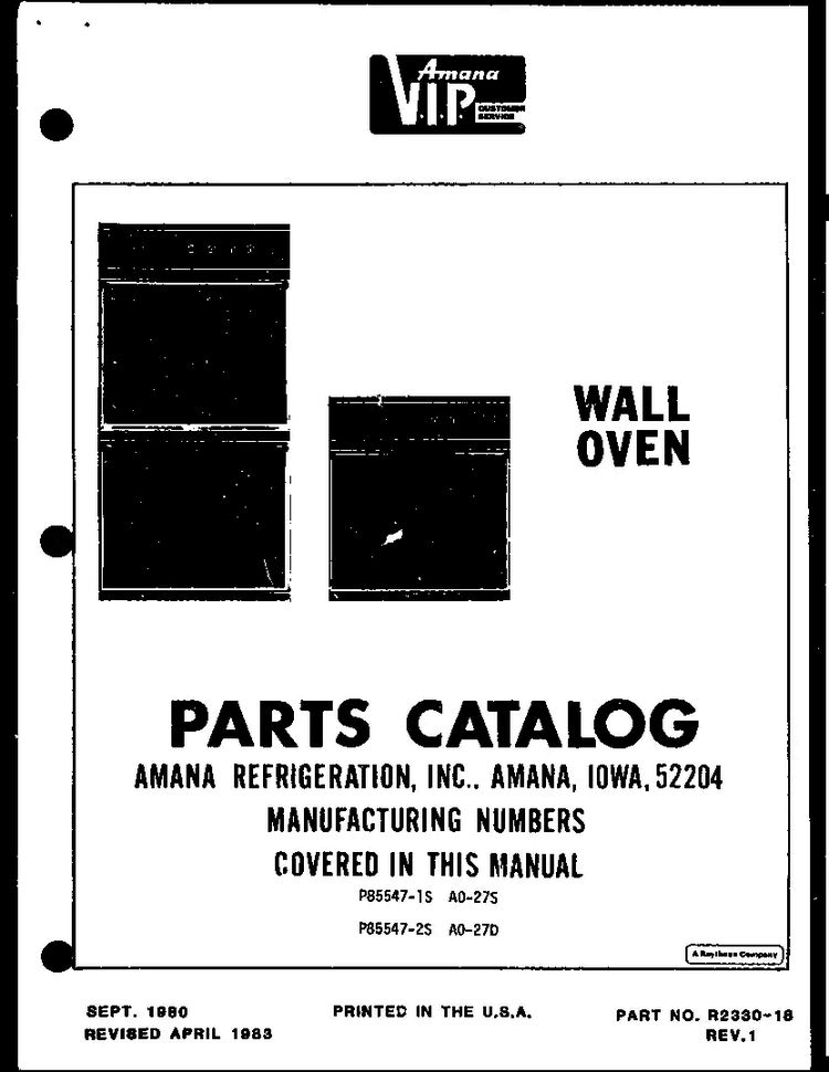 Control Panel Section Diagram and Parts List for AO-27DB-P85547-4S  Amana Wall Oven