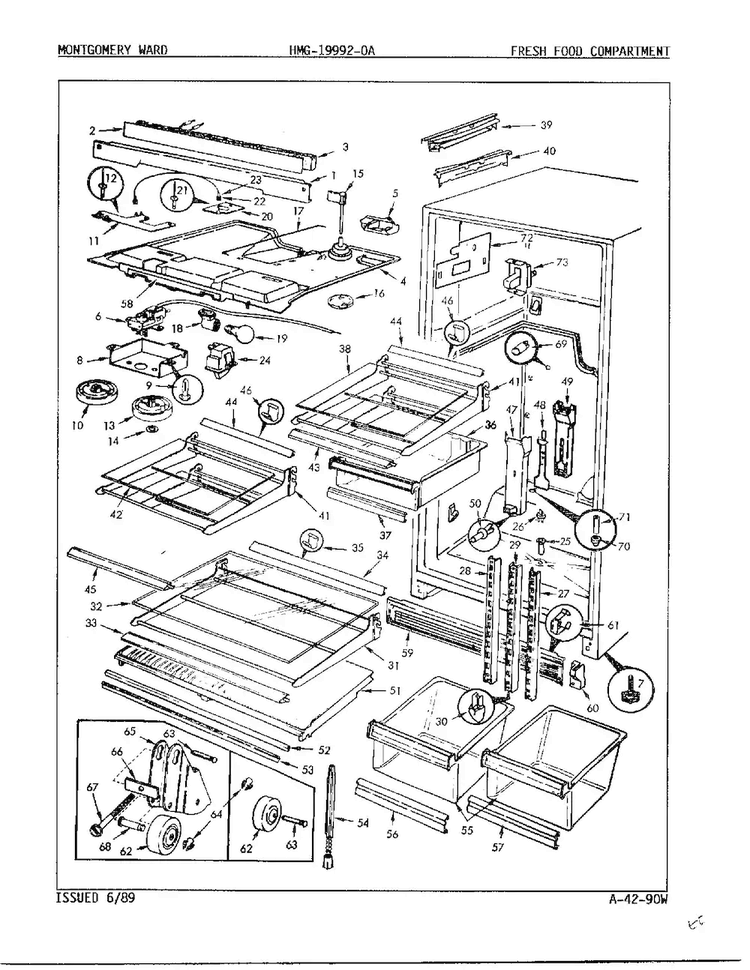 Fresh Food Compartment Diagram and Parts List for 19992A  Admiral Refrigerator