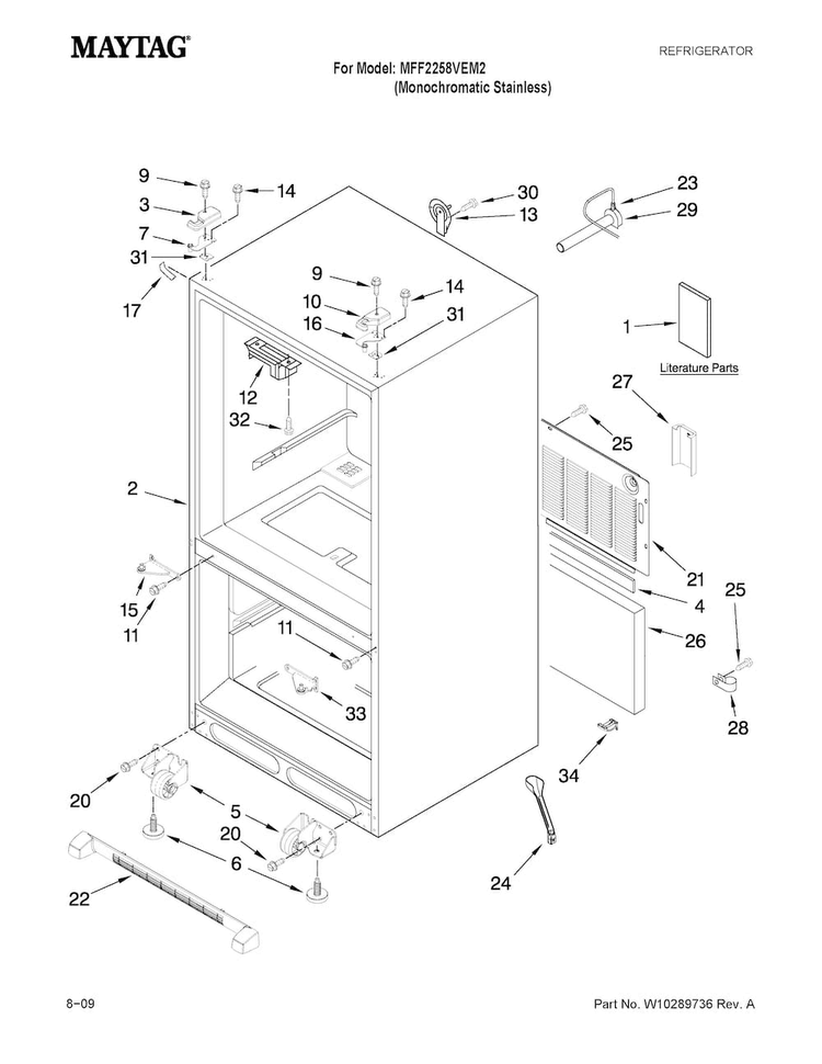 Cabinet Parts Diagram and Parts List for MFF2258VEM2  Maytag Refrigerator