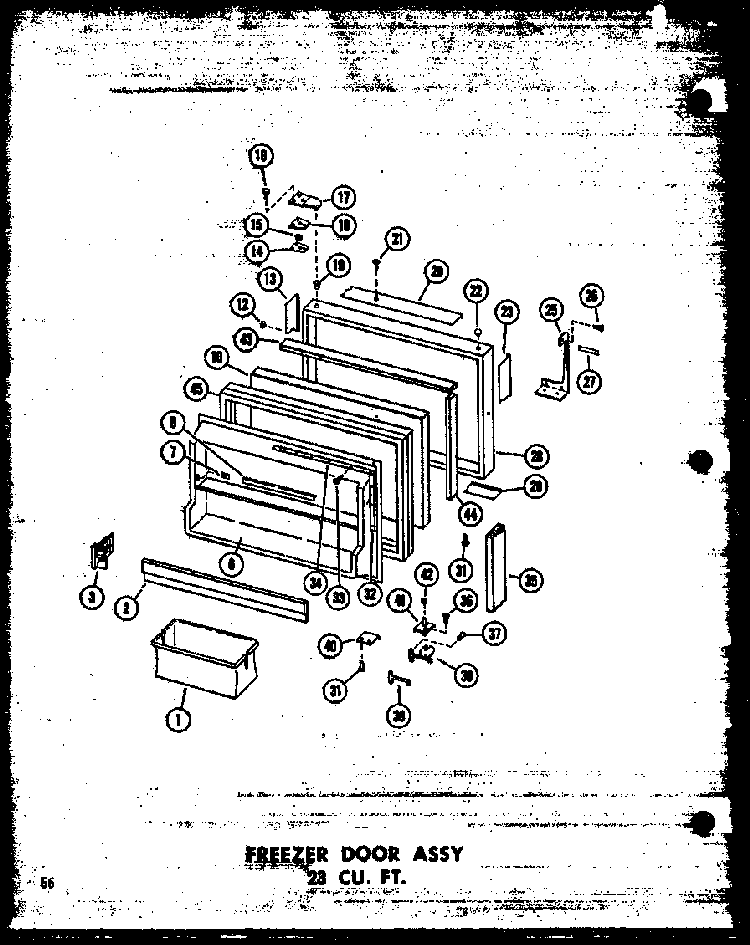 Freezer Door Assy 23 Cu. Ft. Diagram and Parts List for T16W-P60303-53W  Amana Refrigerator