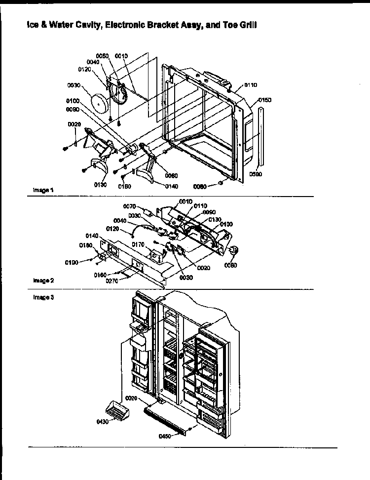 Ice & Water Cavity, Electronic Bracket Assy, & Toe Grill Diagram and Parts List for SBD20S4E-P1190004WE  Amana Refrigerator