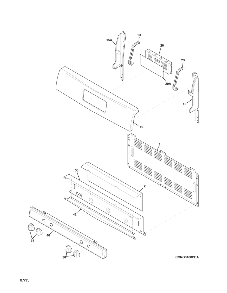 Backguard Diagram and Parts List for CRG3480PSB  Crosley Range