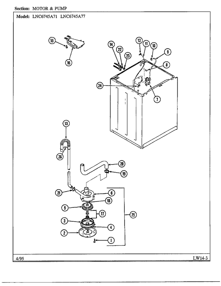 Motor And Pump Diagram and Parts List for 6745A71  Norge Washer