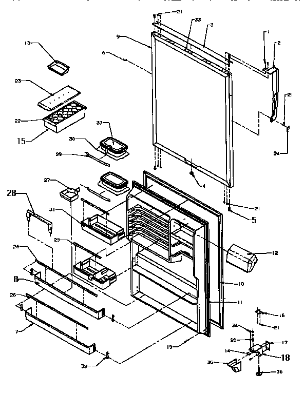 Refrizerator Door Diagram and Parts List for TX21R2-P1157609W  Amana Refrigerator
