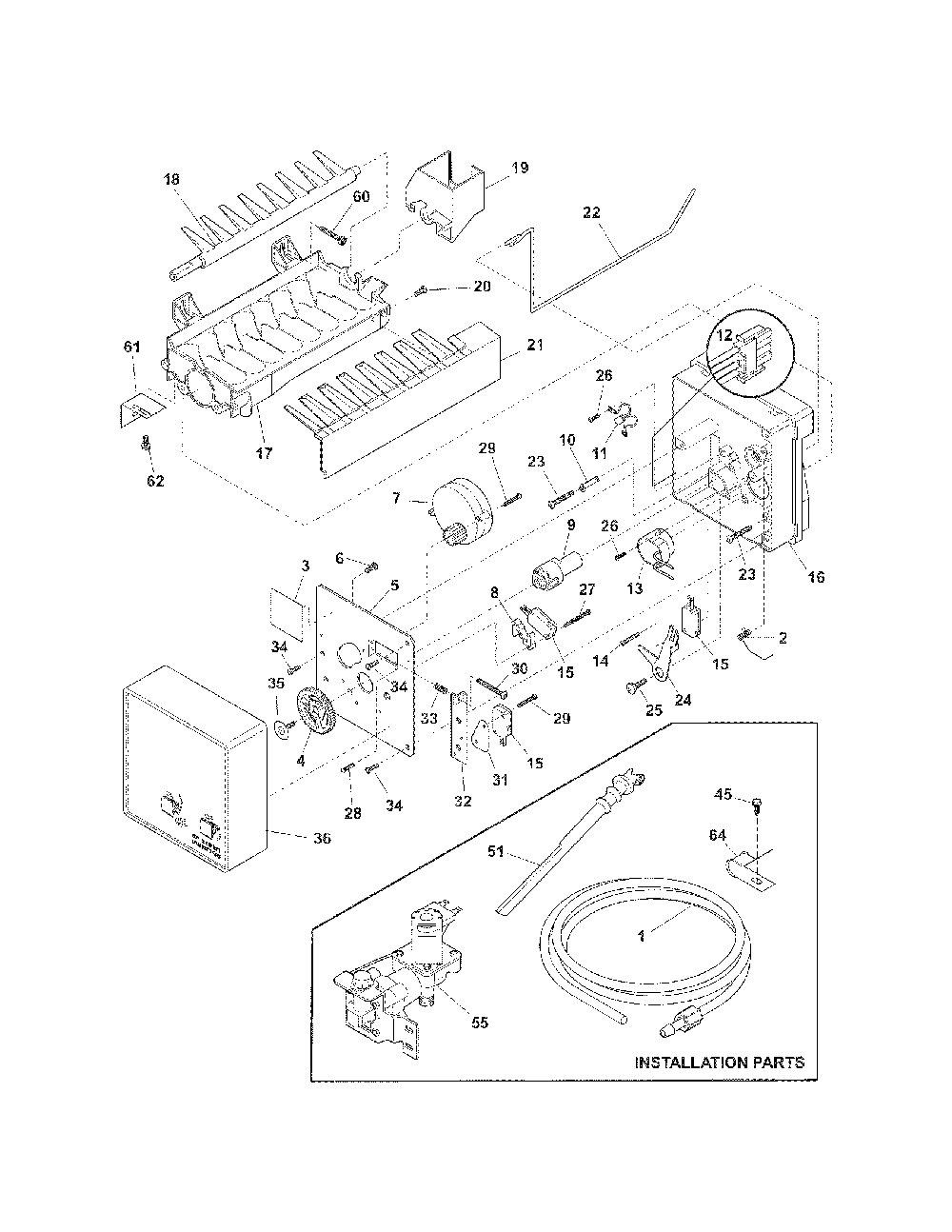 Ice Maker Diagram and Parts List for 2537888901D  Kenmore Refrigerator
