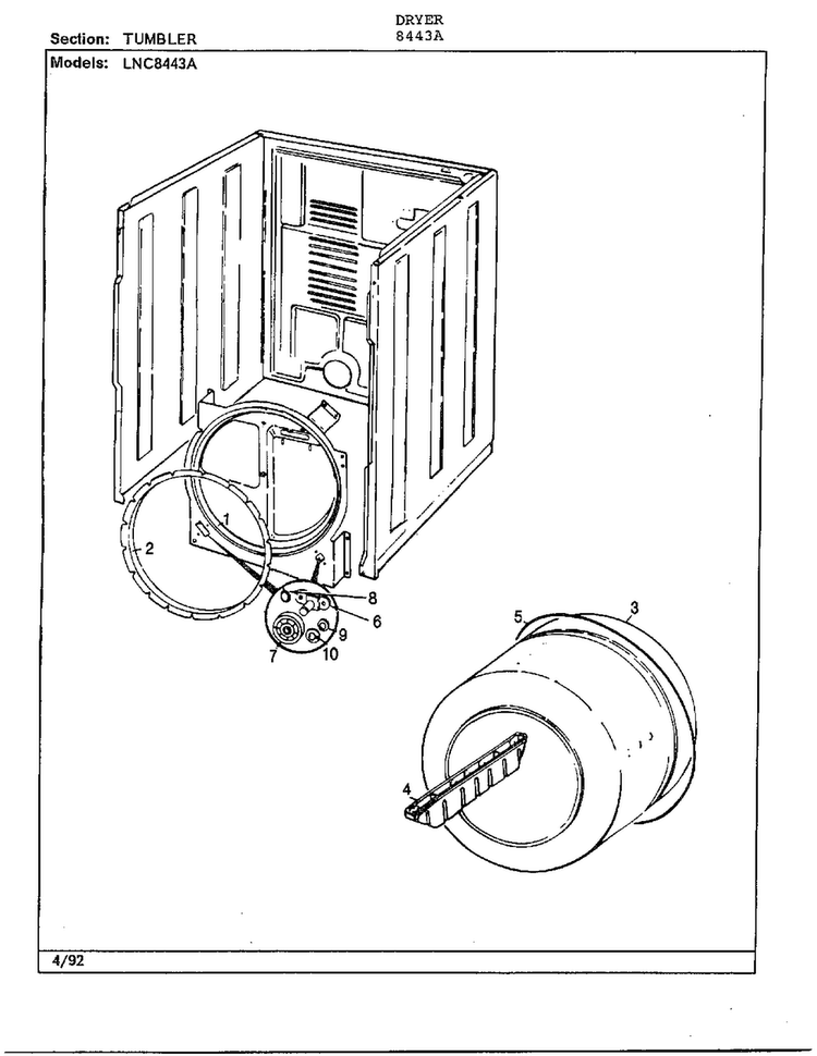 Tumbler Diagram and Parts List for 8443A  Norge Dryer