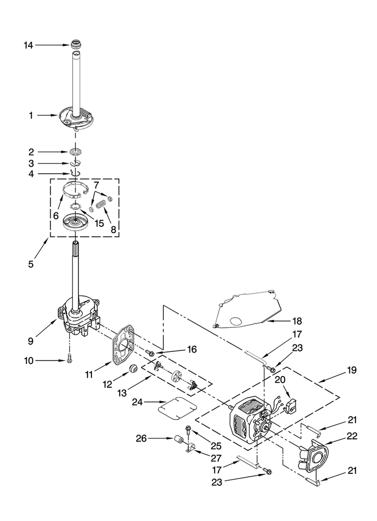 Brake, Clutch, Gearcase, Motor And Pump Parts Diagram and Parts List for 3RMTW4905TW1  Maytag Washer