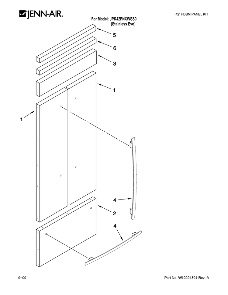Panel Kit Parts Diagram and Parts List for JPK42FNXWSS0  Jenn-Air Refrigerator