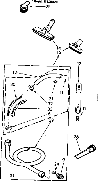 Attachment Parts Diagram and Parts List for 11629820  Kenmore Canister Vacuum