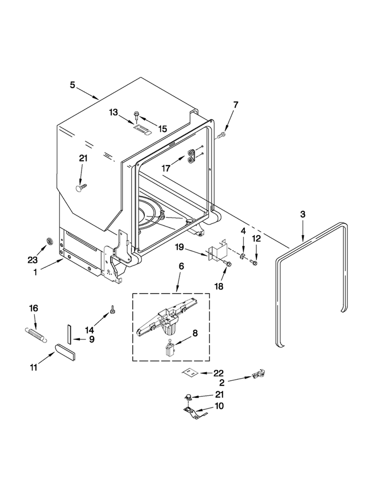 Tub And Frame Parts Diagram and Parts List for MDB6709AWW3  Maytag Dishwasher