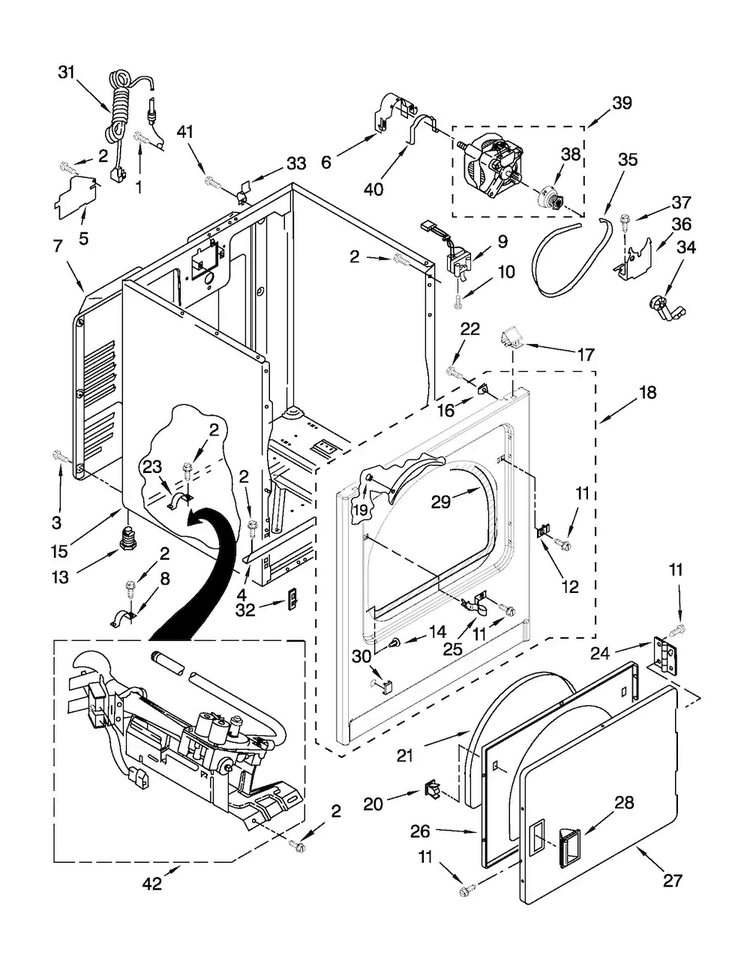 Cabinet Parts Diagram and Parts List for CGD137SXQ1  Crosley Dryer