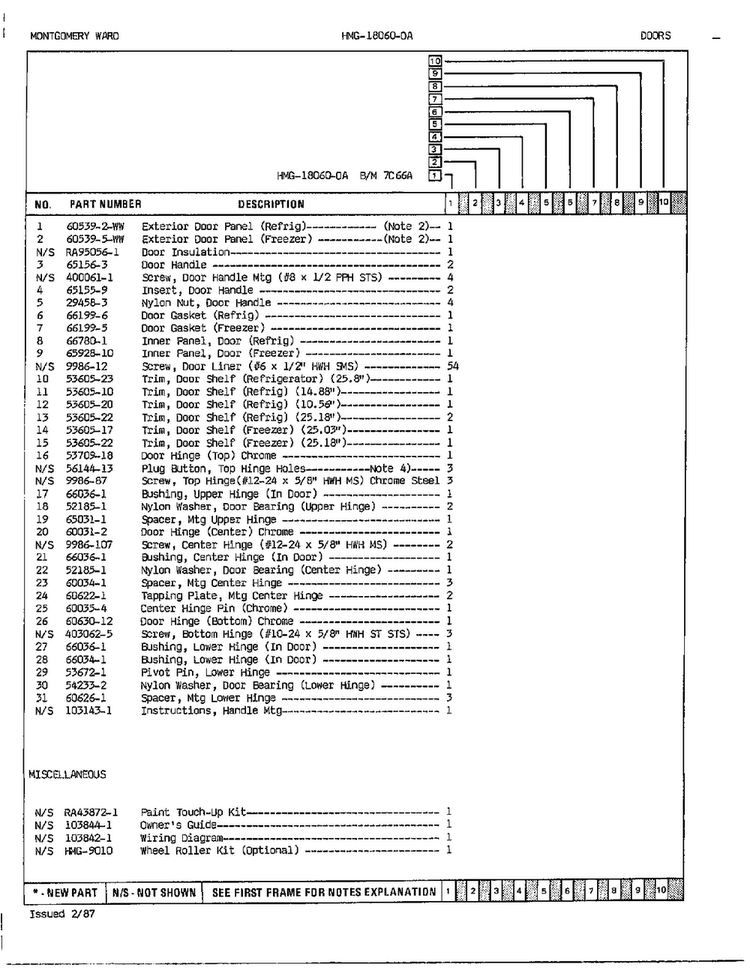 Refrigerator Doors Assembly Page 2 Diagram and Parts List for 18060-0A  Admiral Refrigerator