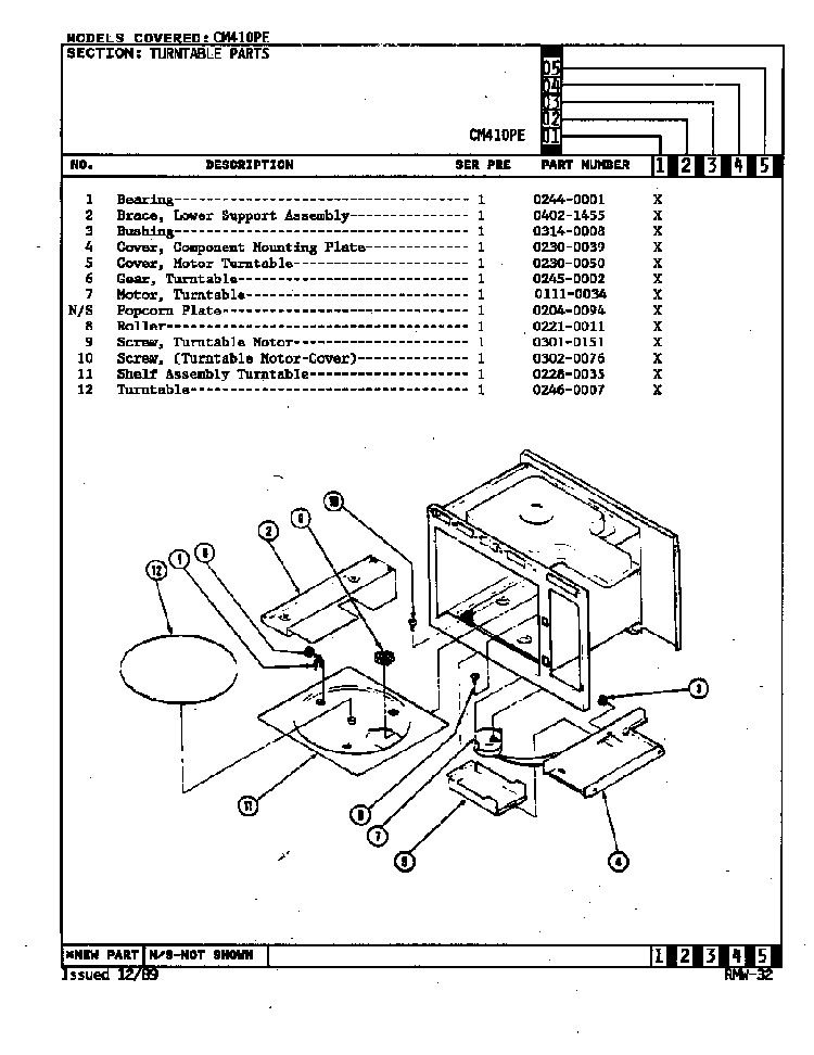 Turntable Diagram and Parts List for CM410PE  Crosley Microwave