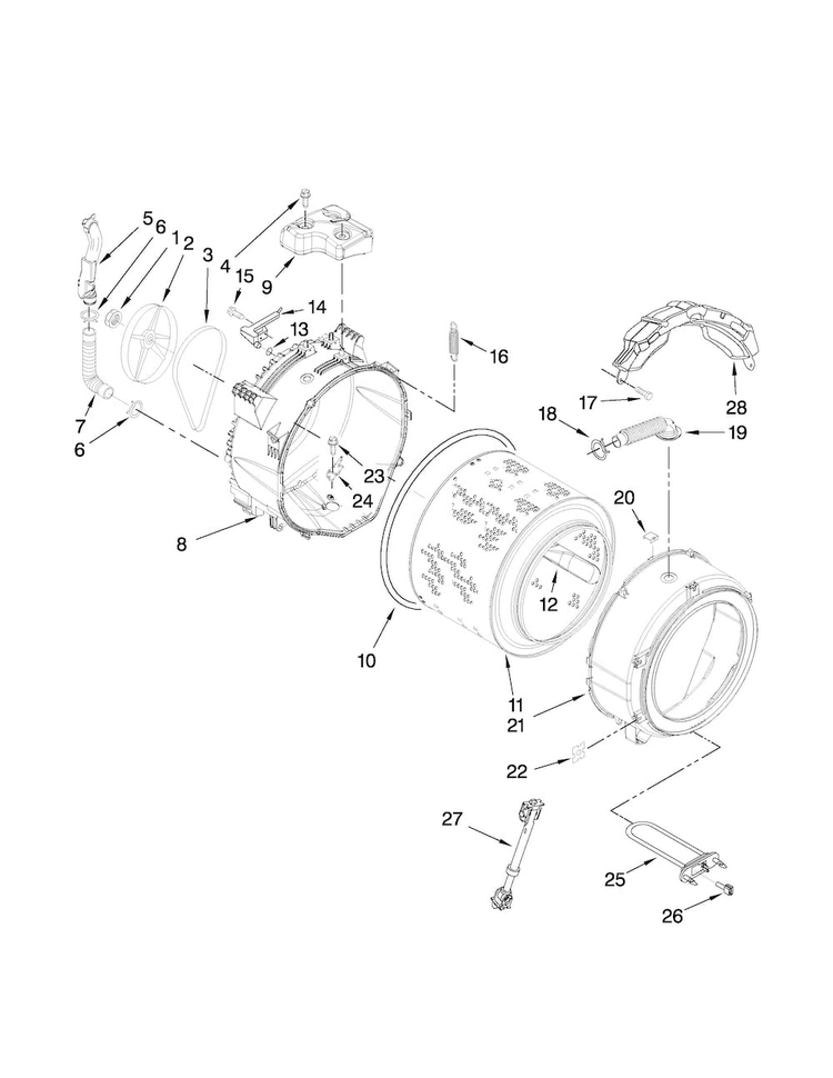 Tub And Basket Parts Diagram and Parts List for NFW7600XW00  Amana Washer