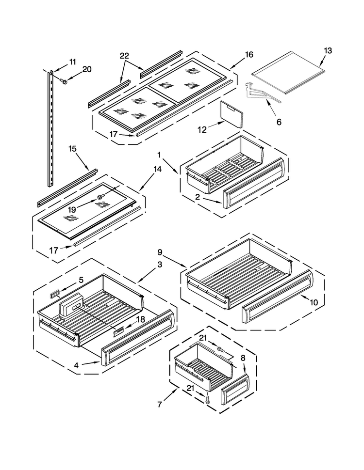Shelf Parts Diagram and Parts List for JB36NXFXRW05  Jenn-Air Refrigerator